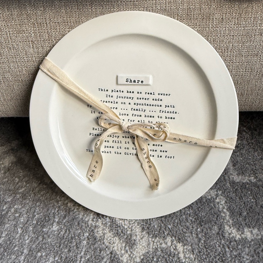 White Ceramic Plate with Ribbon Accent